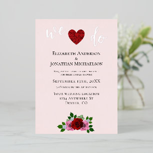 Invitation En Aluminium Douche de Couple aux Roses Rouges et Roses