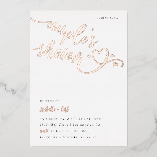 Invitation En Aluminium Douche de Couple Cœurs (Recto)