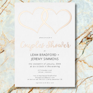 Invitation En Aluminium Douche de couples minimaliste à deux cœurs noir et