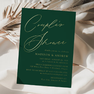 Invitation En Aluminium Douche moderne Elegant Green et Gold Couple