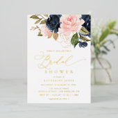 Invitation En Aluminium douche nuptiale bleu marine et florale (Debout devant)