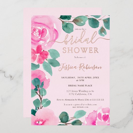 Invitation En Aluminium Douche nuptiale rose or rose rose (Recto/Verso)