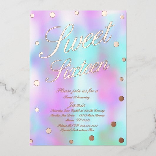 Invitation En Aluminium Douze points holographiques dorés à l'or pressé (Recto)