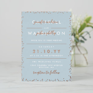 Invitation En Aluminium Dove Blue & Rose Gold Typographie Confetti Mariage