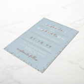 Invitation En Aluminium Dove Blue & Rose Gold Typographie Confetti Mariage (Rotation)
