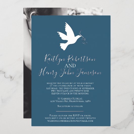 Invitation En Aluminium Dove or bleu gris simple mariage photo personnalis (Recto/Verso)