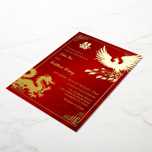 Invitation En Aluminium Dragon BILINGUE Et Phénix | Mariage chinois (Rotation)