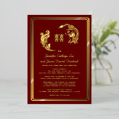 Invitation En Aluminium Dragon Phoenix Double Bonheur Mariage Or (Debout devant)