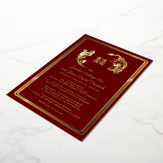 Invitation En Aluminium Dragon Phoenix Double Bonheur Mariage Or (Rotation)