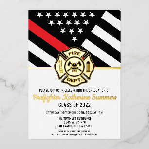 Invitation En Aluminium Drapeau de la ligne rouge fine Pompiers Graduation