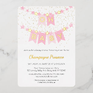 Invitation En Aluminium Drapeaux de fanions rose Oh Baby Photo Baby Shower