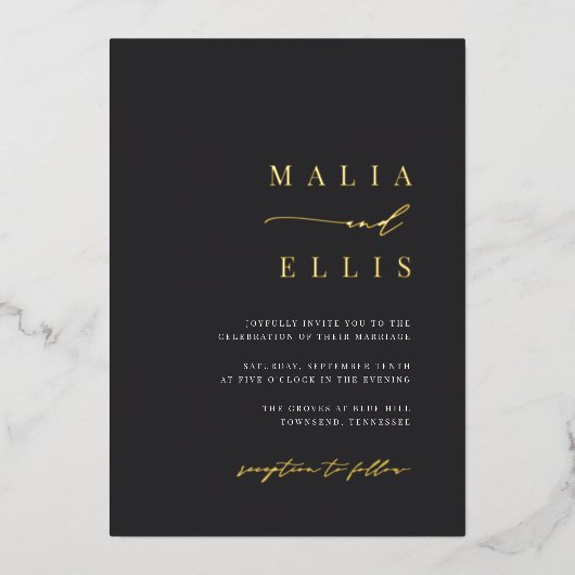 Invitation En Aluminium Droite ultra minimale | Calligraphie Mariage (Recto)