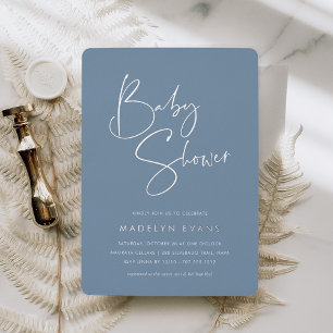 Invitation En Aluminium Dusty Blue Baby shower de script minimaliste mod