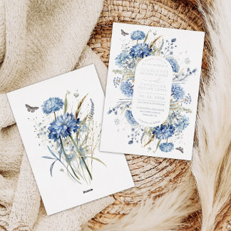 Invitation En Aluminium Dusty Blue Fleur sauvage Boho Chic Garden Mariage