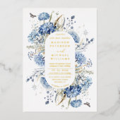 Invitation En Aluminium Dusty Blue Fleur sauvage Garden Wedding Gold (Recto)