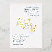 Invitation En Aluminium Dusty Blue Gold Elegant Classic Monogram Mariage (Recto)