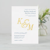 Invitation En Aluminium Dusty Blue Gold Elegant Classic Monogram Mariage (Debout devant)