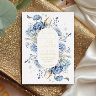 Invitation En Aluminium Dusty Blue & Gold Fleur sauvage Rustic Chic Mariag