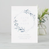 Invitation En Aluminium Dusty Blue Greenery Argent Géométrique Enregistrer (Debout devant)