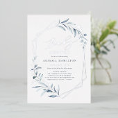 Invitation En Aluminium Dusty Blue Greenery Baby shower argenté rustique (Debout devant)