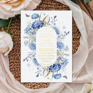 Invitation En Aluminium Dusty Blue  Jardin de Fleurs Sauvages Mariage Or 