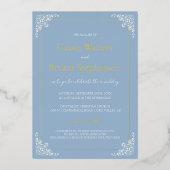 Invitation En Aluminium Dusty Blue Minimal Élégant Vieux Mariage argent (Recto)