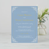 Invitation En Aluminium Dusty Blue Minimal Élégant Vieux Mariage argent (Debout devant)