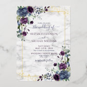 Invitation En Aluminium Dusty Blue Purple Gold FlorMariage (Recto)
