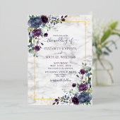 Invitation En Aluminium Dusty Blue Purple Gold FlorMariage (Debout devant)