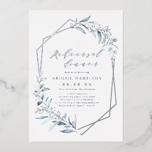 Invitation En Aluminium Dusty Blue Rose Gold Rustic Diner de répétition