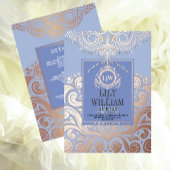 Invitation En Aluminium Dusty Blue RoseGold Classic Monogram Boho Mariage