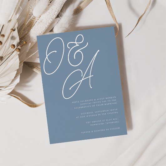 Invitation En Aluminium Dusty Blue | Script monogram Wedding
