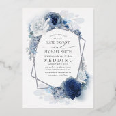 Invitation En Aluminium Dusty Blue Silver Blanc Floral Mariage (Recto)