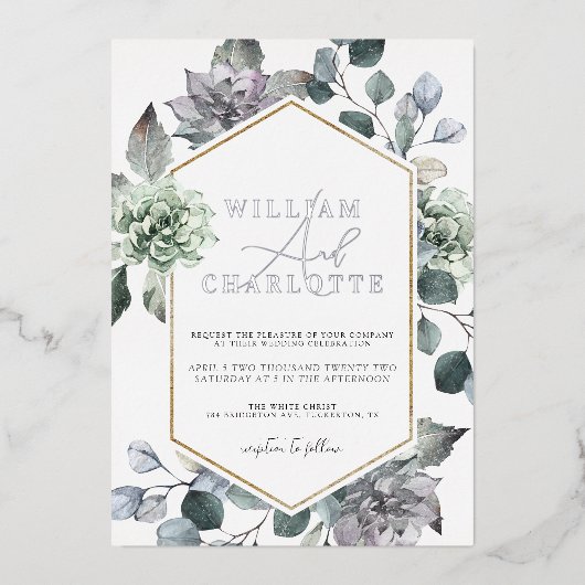 Invitation En Aluminium Dusty Blue & Silver Desert Mariage (Recto)
