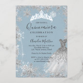 Invitation En Aluminium Dusty Blue Silver Winter Snowflake Quinceanera (Recto)