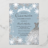 Invitation En Aluminium Dusty Blue Silver Winter Snowflake Quinceanera  (Recto)