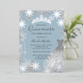 Invitation En Aluminium Dusty Blue Silver Winter Snowflake Quinceanera  (Debout devant)