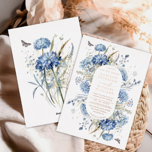 Invitation En Aluminium Dusty Blue Wildflower Mariage Rose Gold