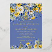 Invitation En Aluminium Dusty Blue Yellow Daisy Wildflowers Boho Wedding (Recto)