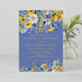 Invitation En Aluminium Dusty Blue Yellow Daisy Wildflowers Boho Wedding (Debout devant)