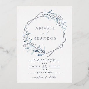 Invitation En Aluminium Dusty Greenery Silver Mariage géométrique Rustique
