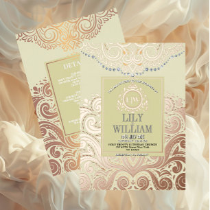 Invitation En Aluminium Dusty Ivory RoseGold Classic Monogram Boho Mariage