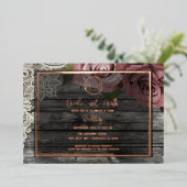 Invitation En Aluminium Dusty Mauve Rose Pink Wood Lace Mariage rustique (Debout devant)