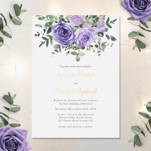 Invitation En Aluminium Dusty Purple Eucalyptus Mariage botanique