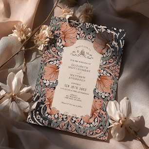 Invitation En Aluminium Dusty Rose & Blue Pimpernel Motif William Morris