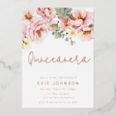 Invitation En Aluminium Dusty Rose Floral Quinceanera Party Rose Gold (Recto)