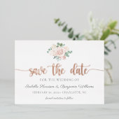 Invitation En Aluminium Dusty Rose Gold Enregistrer La Date Annonce (Debout devant)