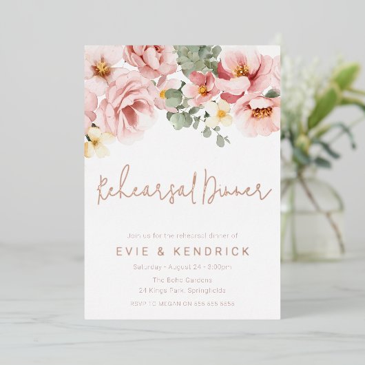 Invitation En Aluminium Dusty Rose Mariage Répétition Dîner Rose Or (Debout devant)