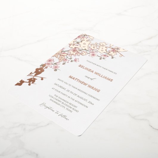 Invitation En Aluminium Dusty Rose Rose Gold Cherry Mariage (Rotation)
