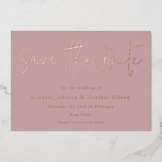 Invitation En Aluminium Dusty rose & Rose Gold Wedding Enregistrer la date (Recto)